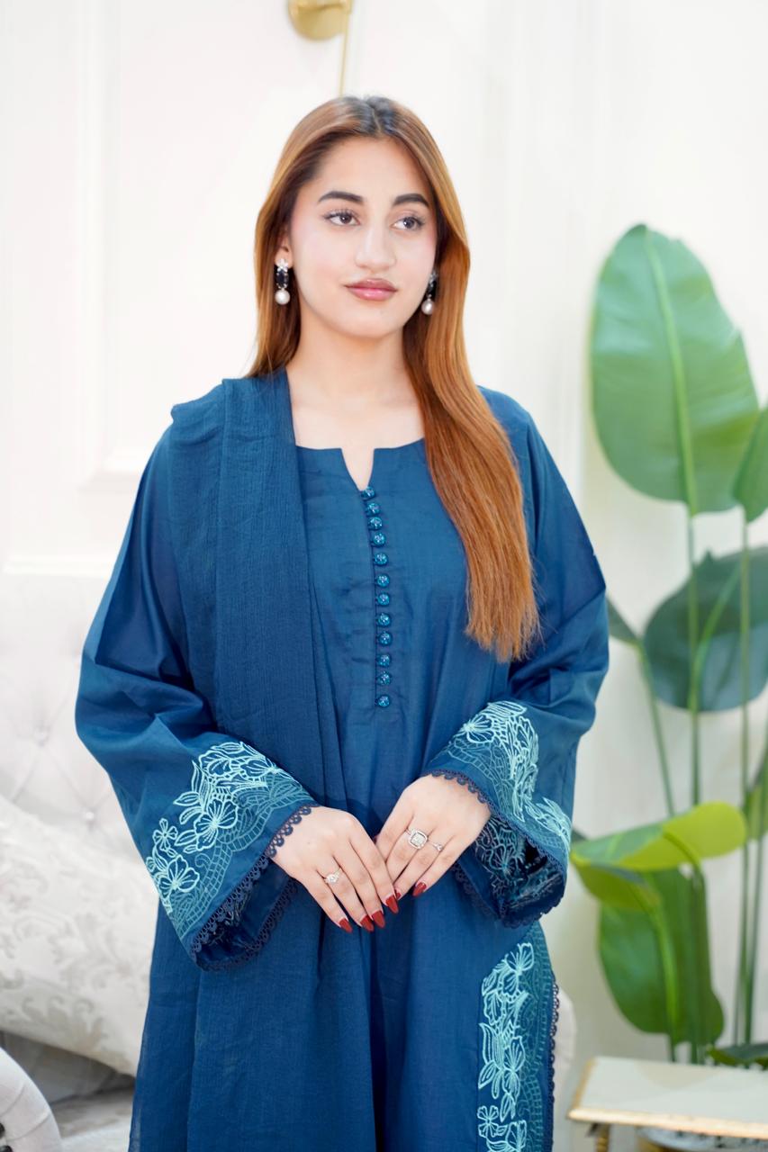 03-Piece Embroided Lawn Cotton | Stitched