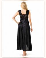 Ayrash black satin lace 1-piece nightwear alternate model view