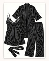 Ayrash black satin 3-piece nightwear product set