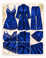 Ayrash royal blue satin 3-piece nightwear product set