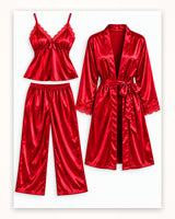 Ayrash red satin 3-piece nightwear product set